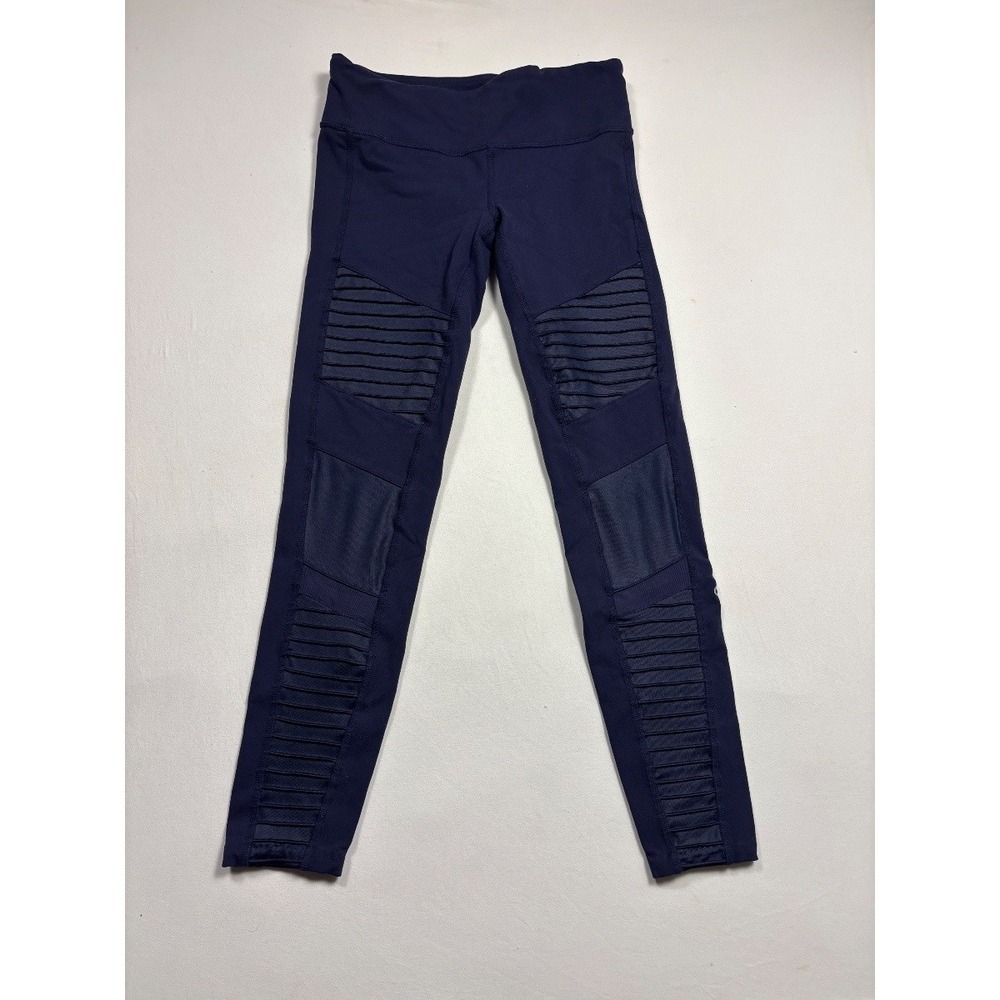 Alo Yoga Womens Moto Leggings Navy Blue Ribbed Athletic Yoga Size S RN87370